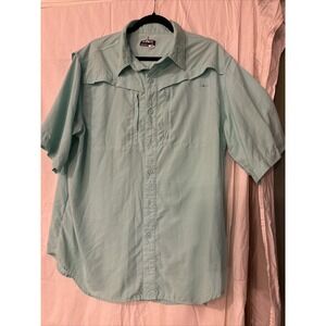 Habit Mens Shirt Large  Light Green Vented Pockets Fishing  Shirt.2 Zipper Pocke